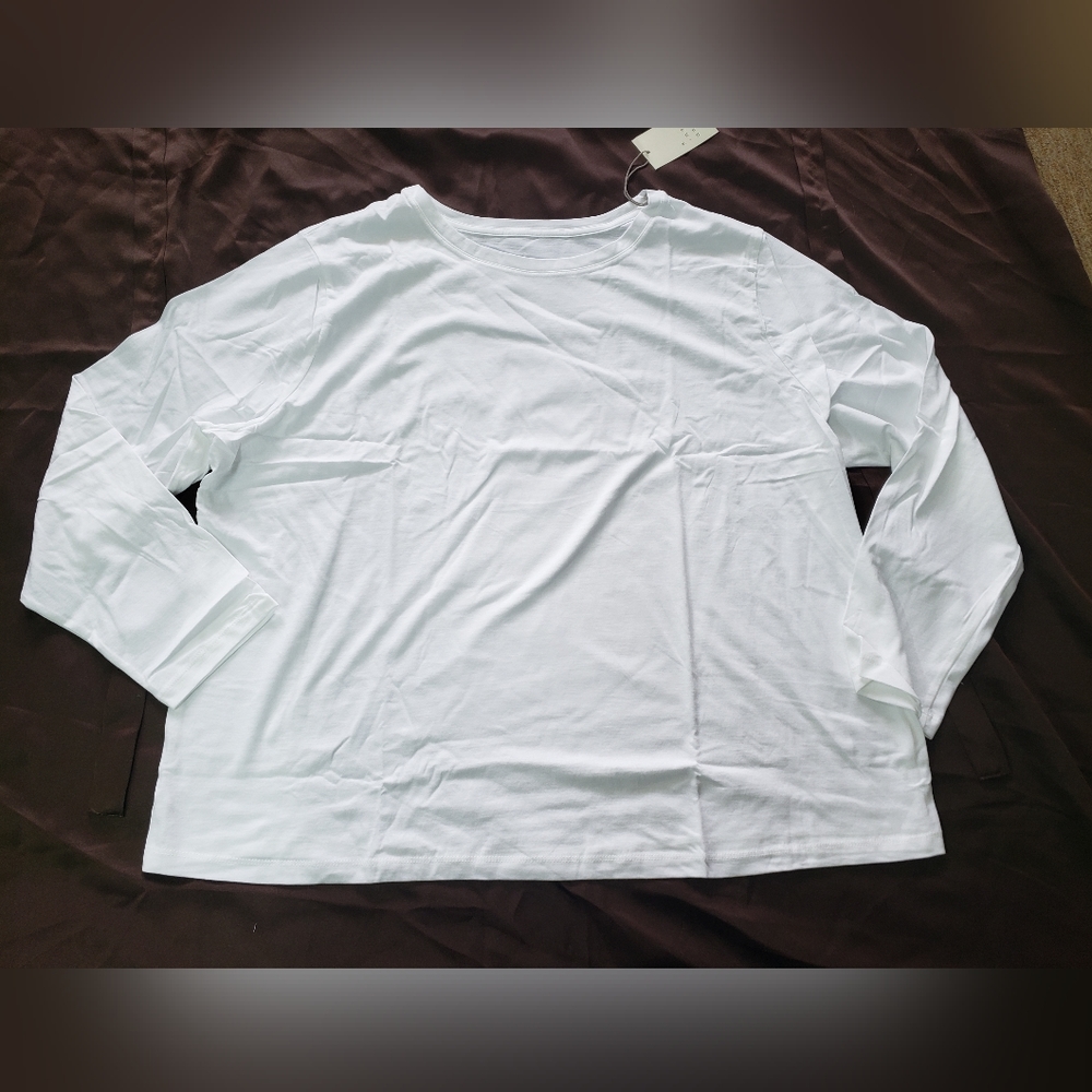 A New Day Women's Plus Long Sleeve Tee, 2X, White, NWT